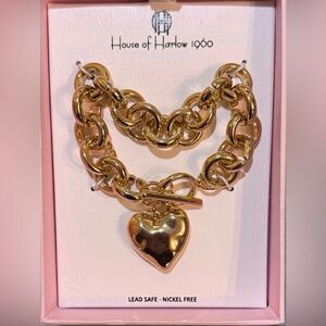 house of harlow 1960 Gold Tone Heart Charm Bracelet